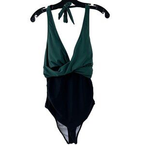 Black and Green Nylon/Spandex One Piece Swimsuit Women’s Size L